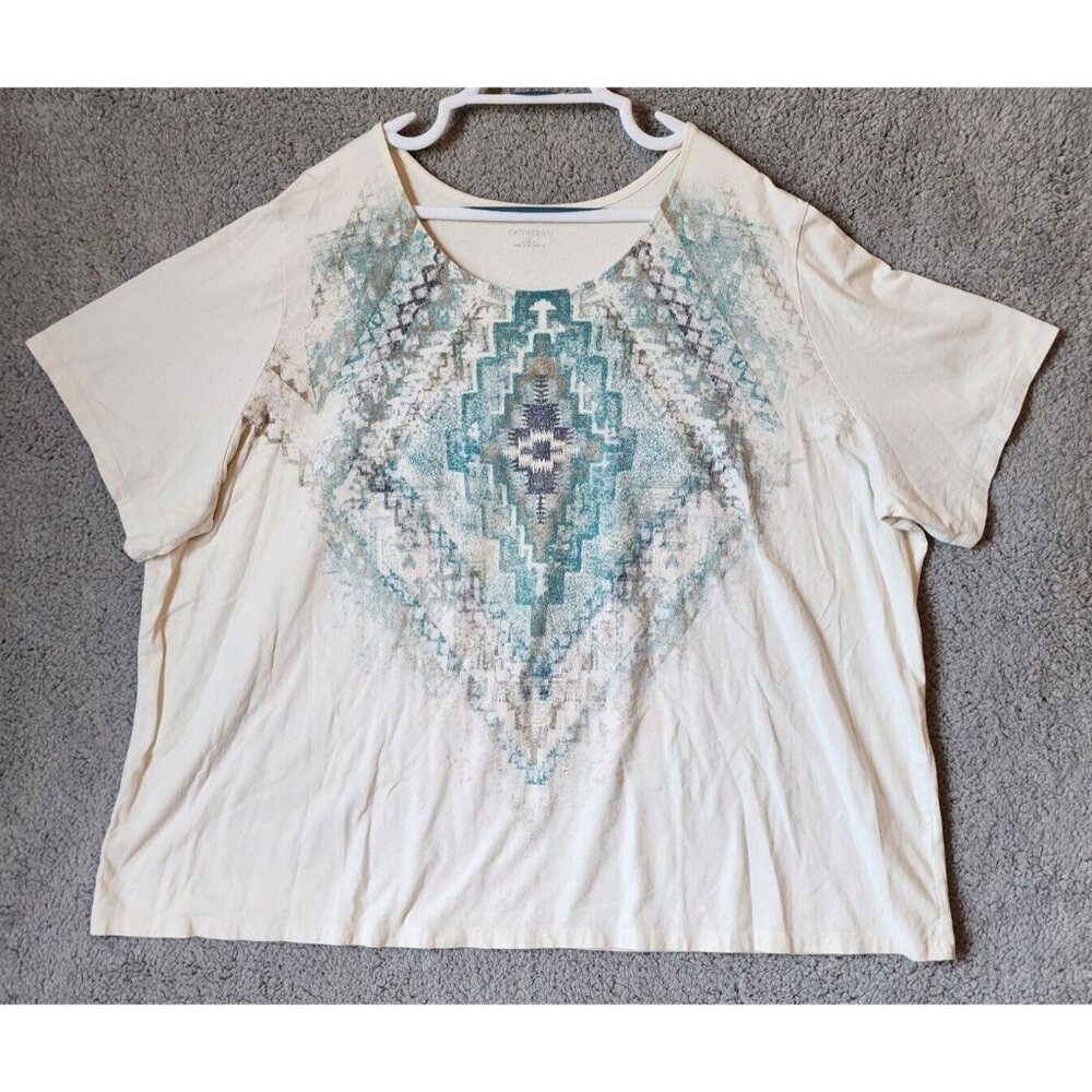 Catherines Womens Short Sleeve Round Neck Tee Shirt Top Aztec Print Plus Size 4X